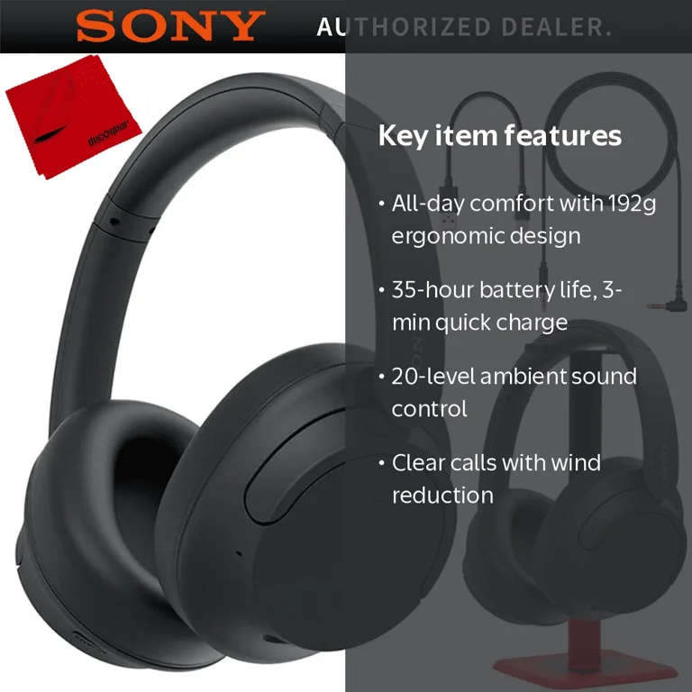 Sony WH-CH720N/B Wireless Noise Cancelling Headphones, Bundle with