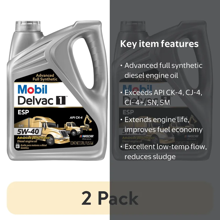 2 pack) Mobil Delvac 1 ESP Heavy Duty Full Synthetic Diesel Engine
