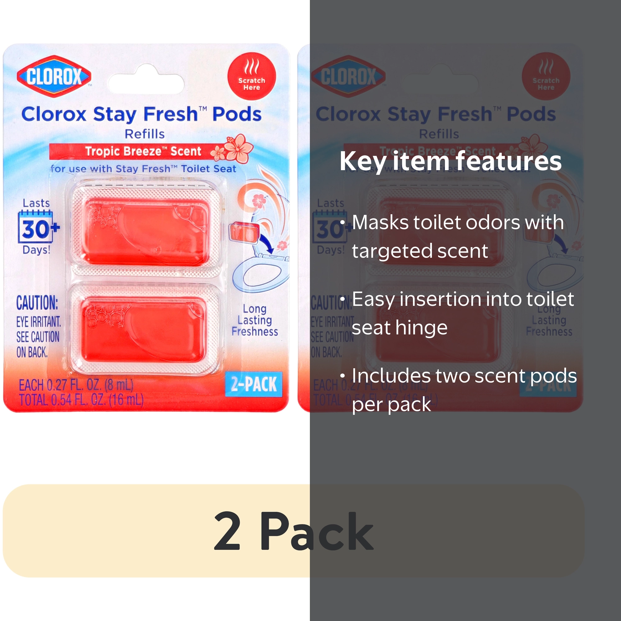 2 pack) Clorox Stay Fresh Pods Toilet Seat Refills 2-Pack, Tropic