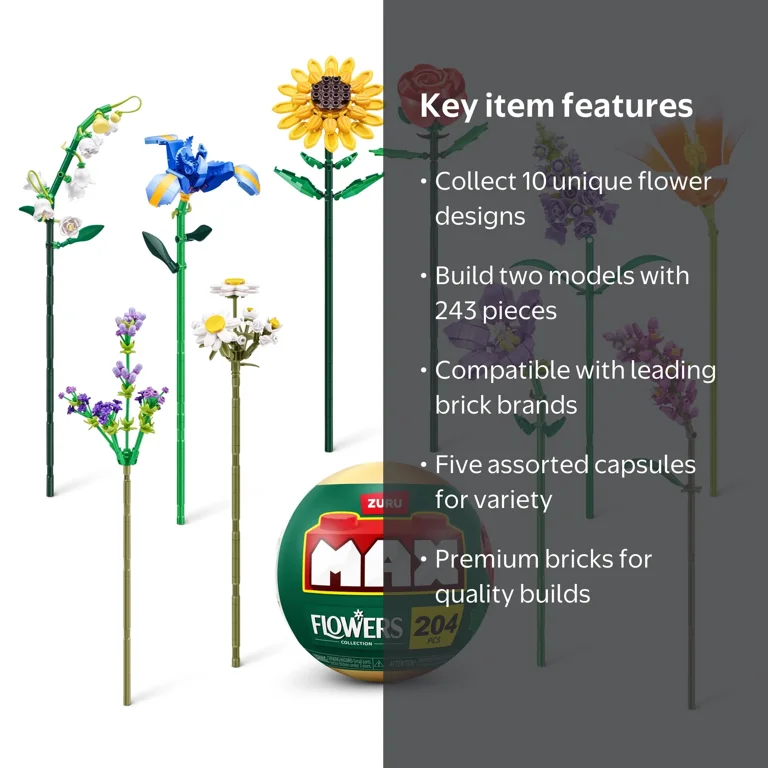 Max Build More Premium Flowers Building Bricks, Assorted, 10