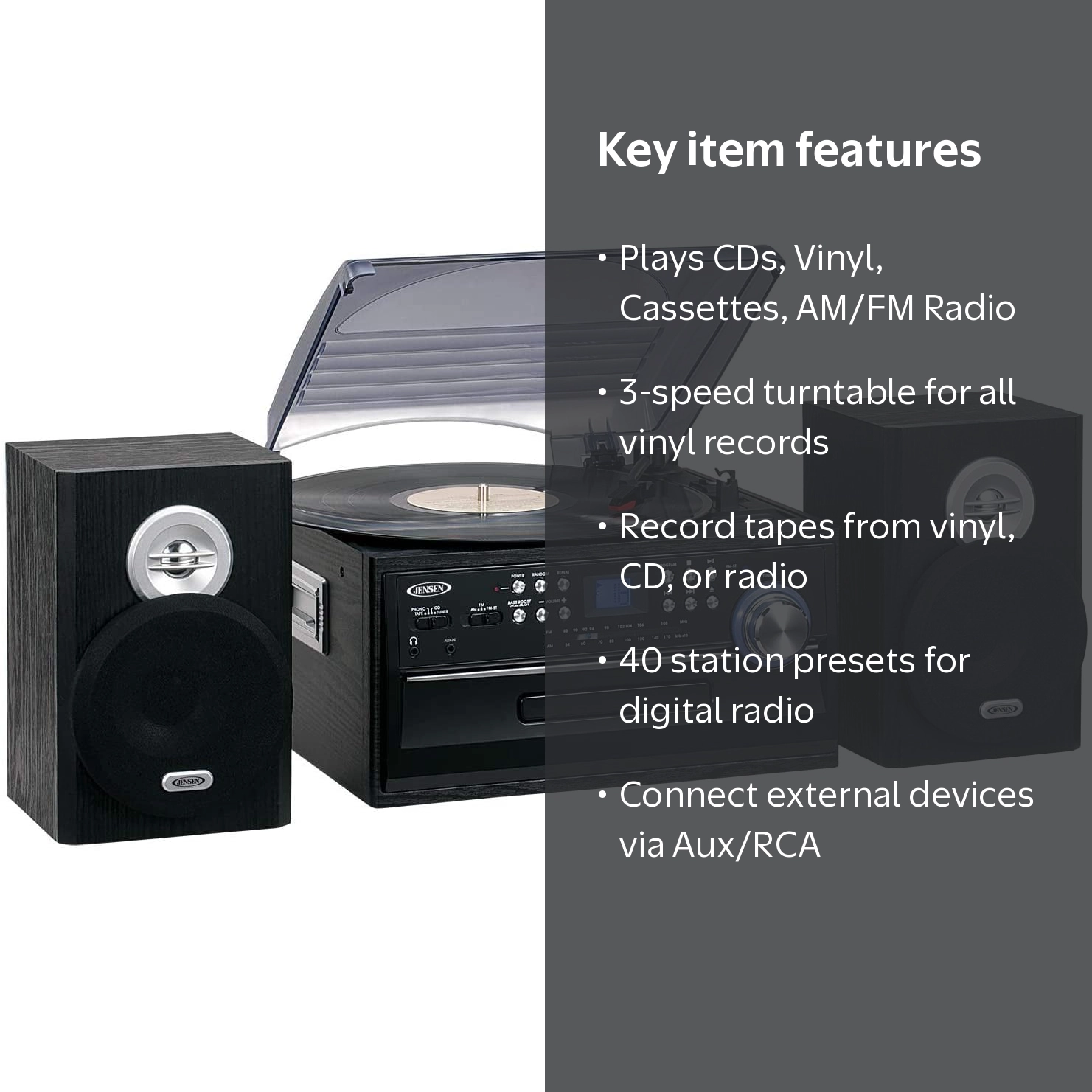 Jensen All-In-One Stereo with Hi-Fi CD, AM/FM Tuner, Turntable