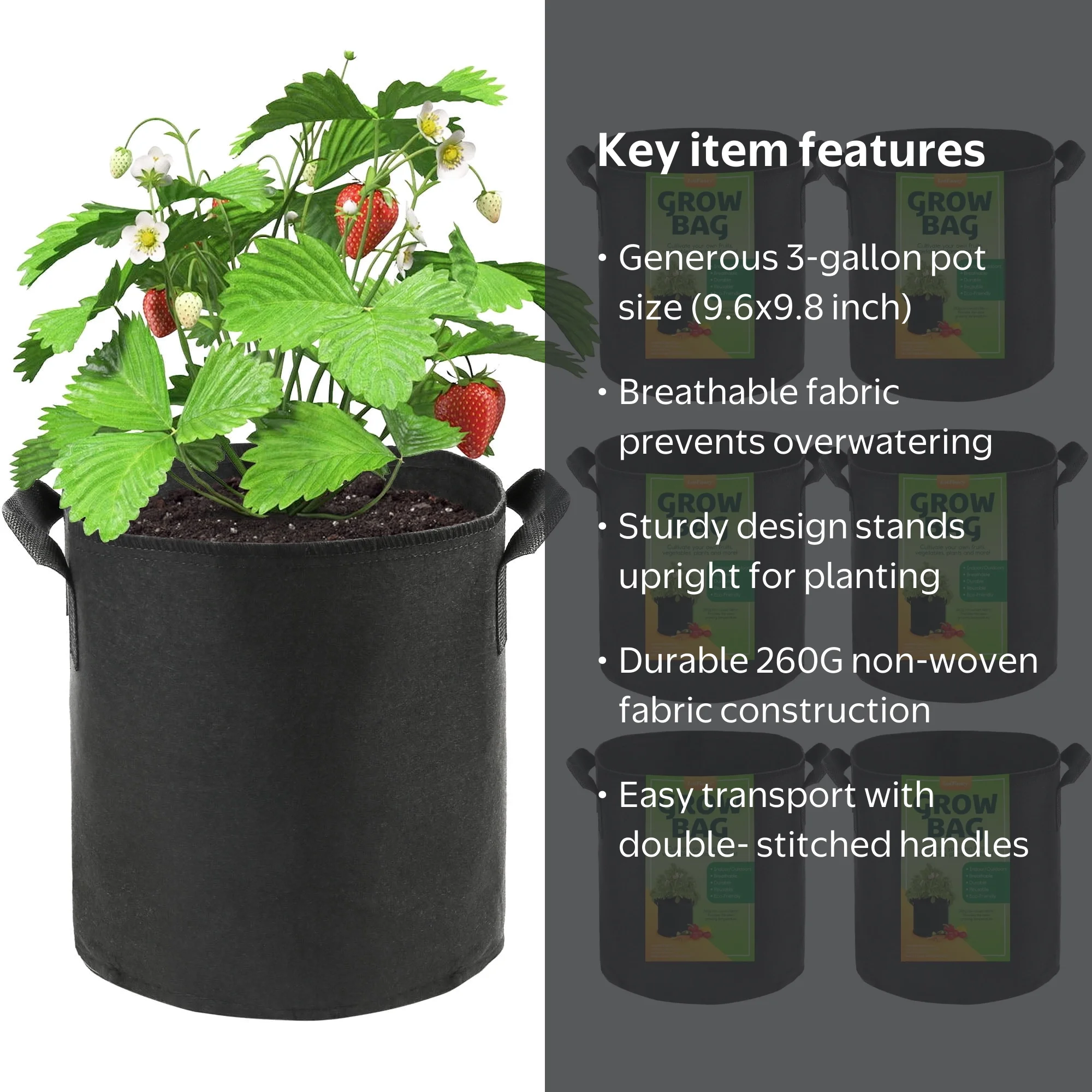 LotFancy 3 Gallon Grow Bags, 7 Pack, Durable Fabric Pots for Plants,  Vegetables, Aeration, Handles - Walmart.com