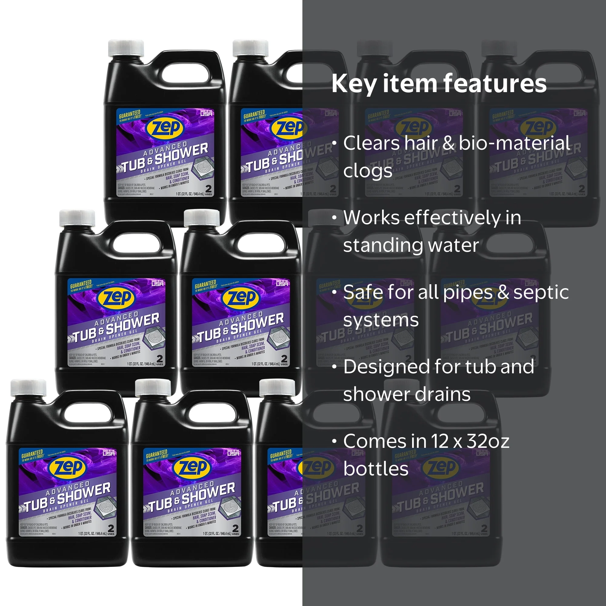 Zep, Tub and Shower Drain Opener Gel, 32 oz, Case of 12 - Walmart.com