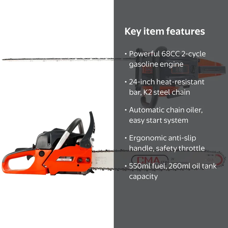 TOPTENG 24 inch Gas Chainsaw, 68CC 2-Cycle, Handheld with