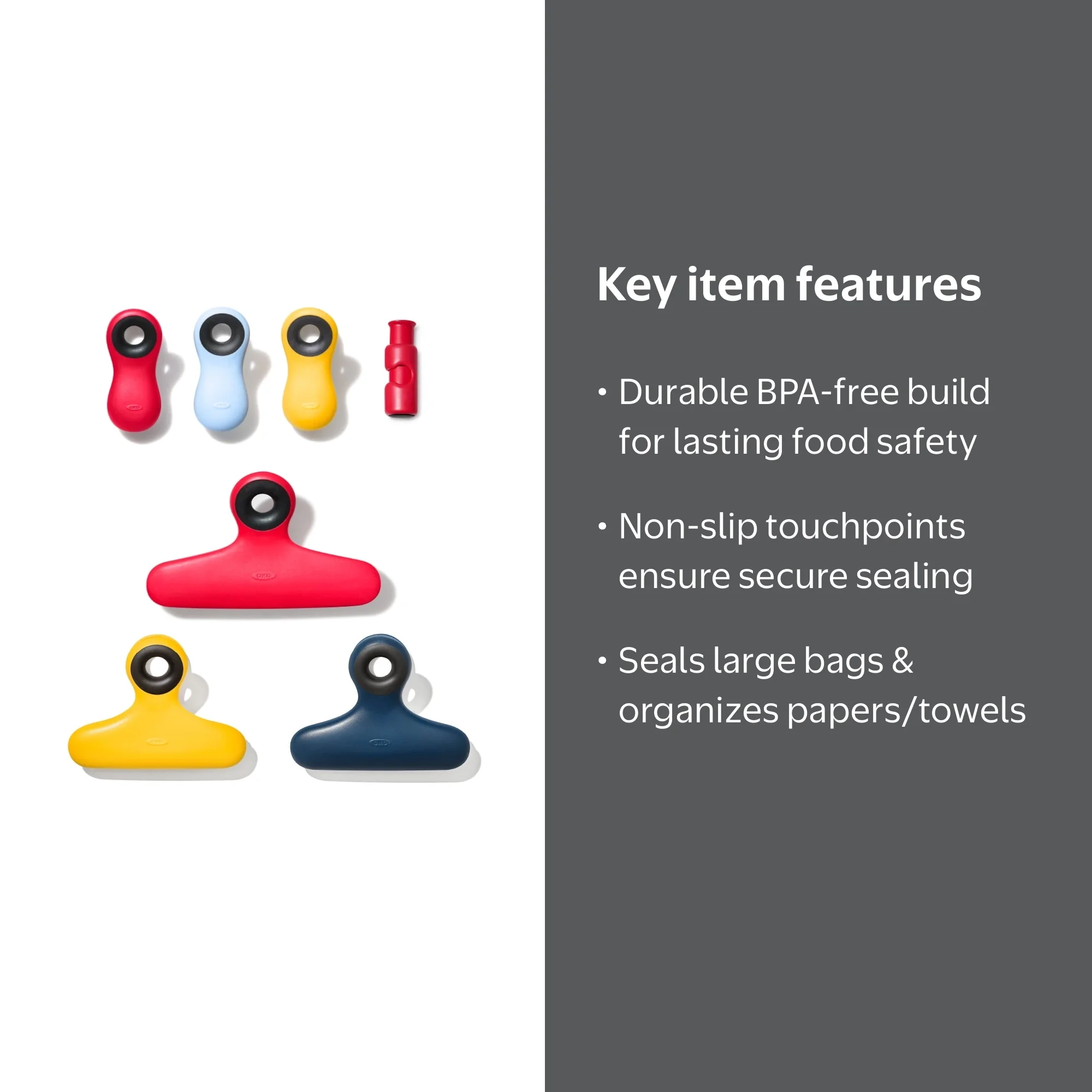OXO SoftWorks Clip Set – 7 Assorted Clips for Food Storage
