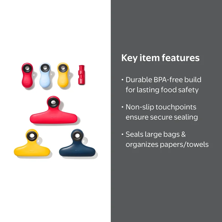 OXO SoftWorks Clip Set – 7 Assorted Clips for Food Storage