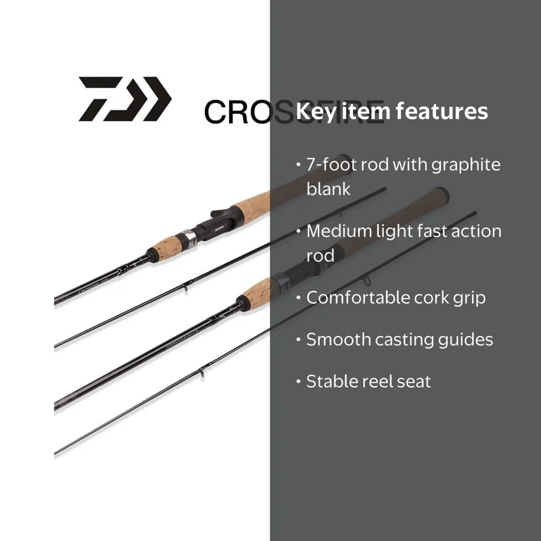 Daiwa Crossfire 7' Med Light Fast Spinning Rod 1pc 1/8-1/2oz Lures