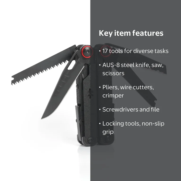 Free Shipping! Swiss Tech 17-in-1 Folding Multi-Tool with AUS-8