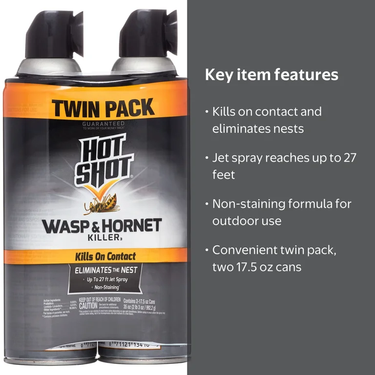 Hot Shot Outdoor Wasp & Hornet Killer, 17.5 Ounce, Twin Pack