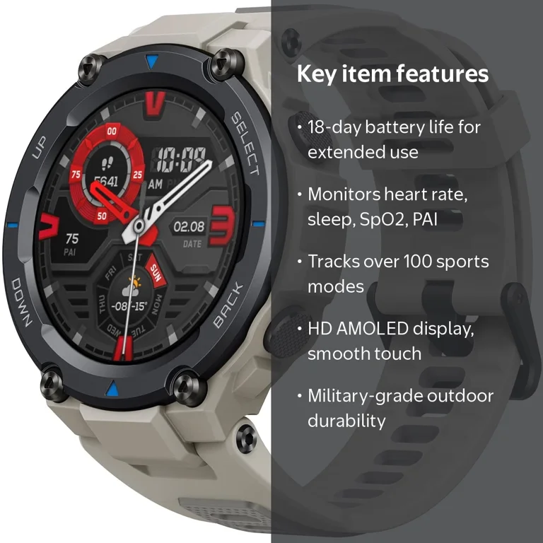Amazfit T-Rex Pro Men's Rugged Outdoor Smartwatch Tracker: GPS