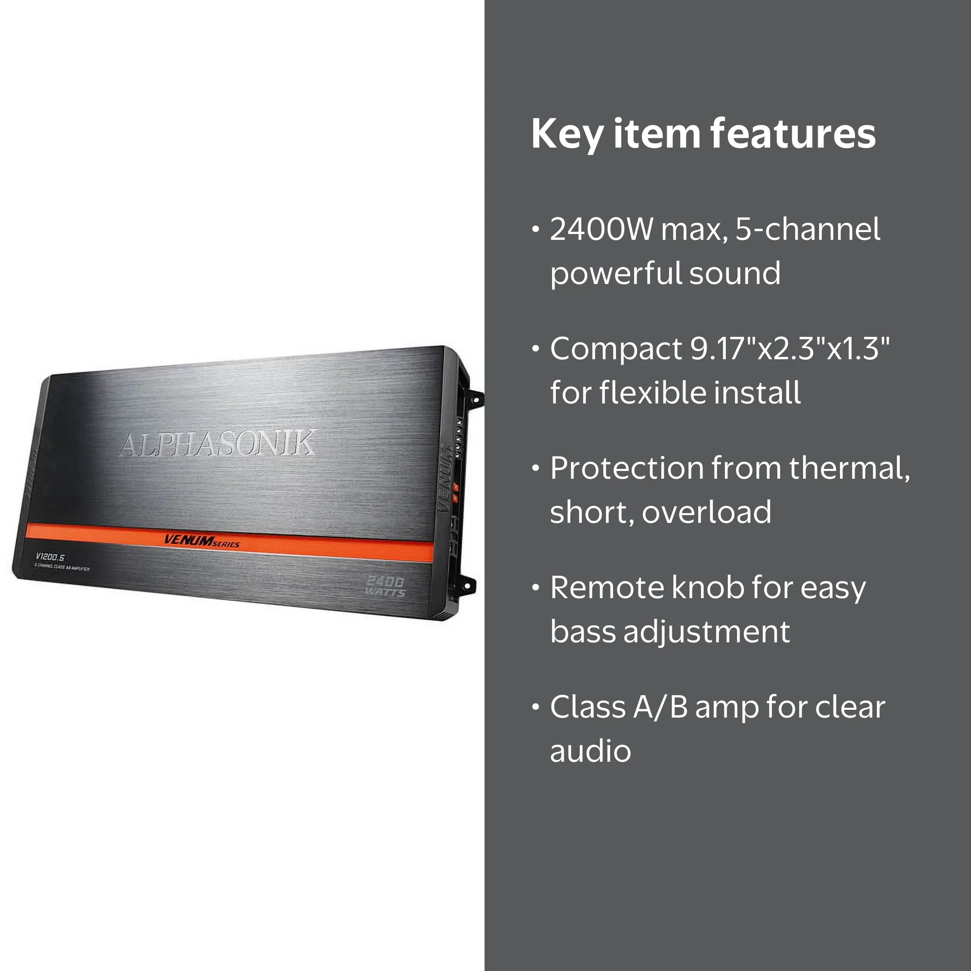 Alphasonik V1200.5 5-Channel 2400W Max Class-AB Amplifier w