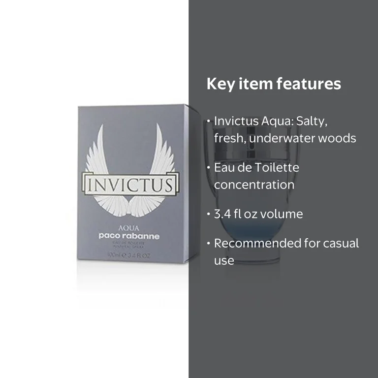 Paco Rabanne Invictus Aqua Eau de Toilette, Cologne for Men, 3.4
