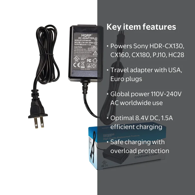 HQRP Replacement AC Adapter / Charger for Sony HandyCam HDR-CX180