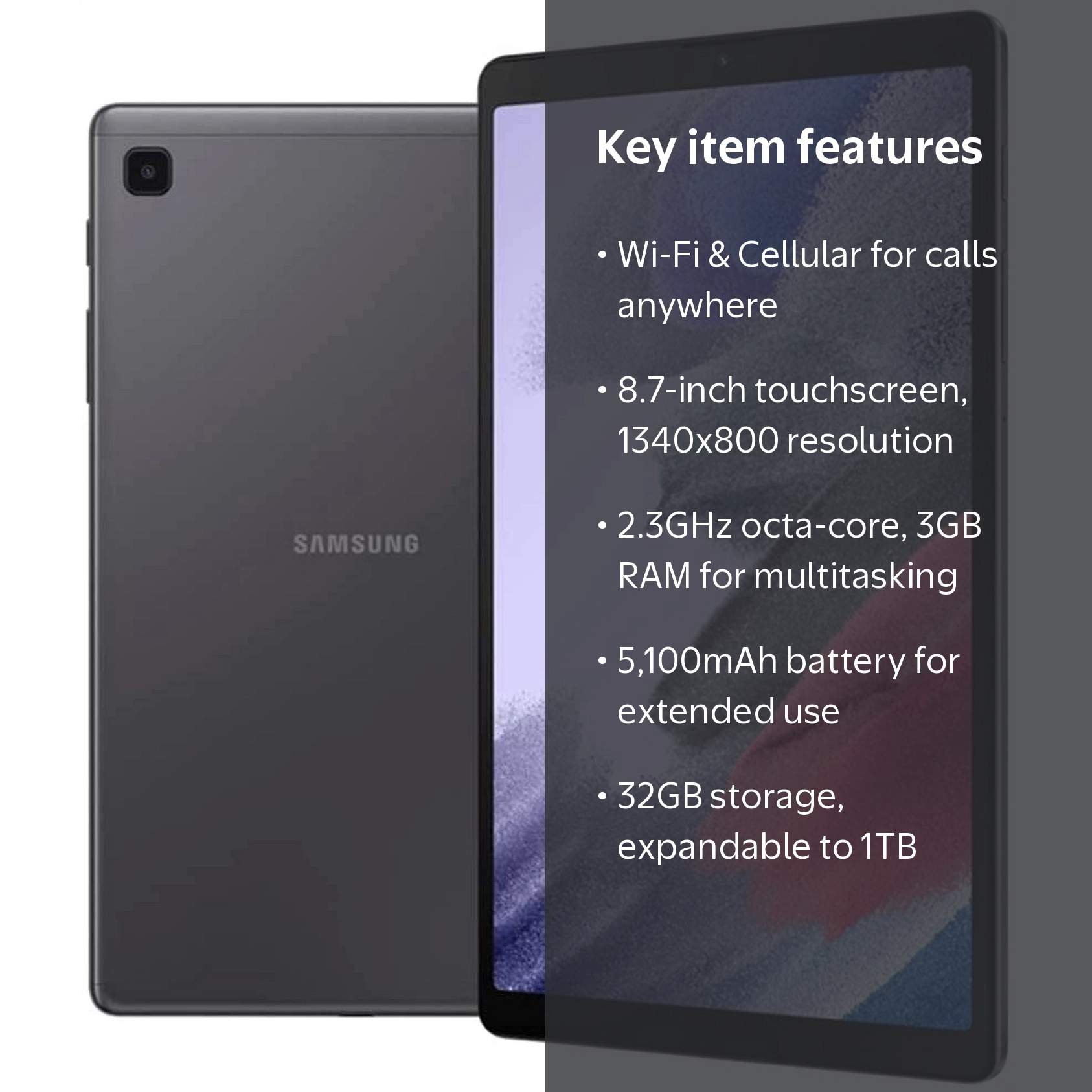 Samsung, Galaxy Tab A7 Lite, SM-T225 8.7-Inch 32GB WiFi Cellular