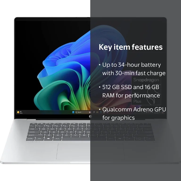 HP OmniBook 5 16 inch Next Gen AI PC, 2K Touchscreen, Snapdragon X