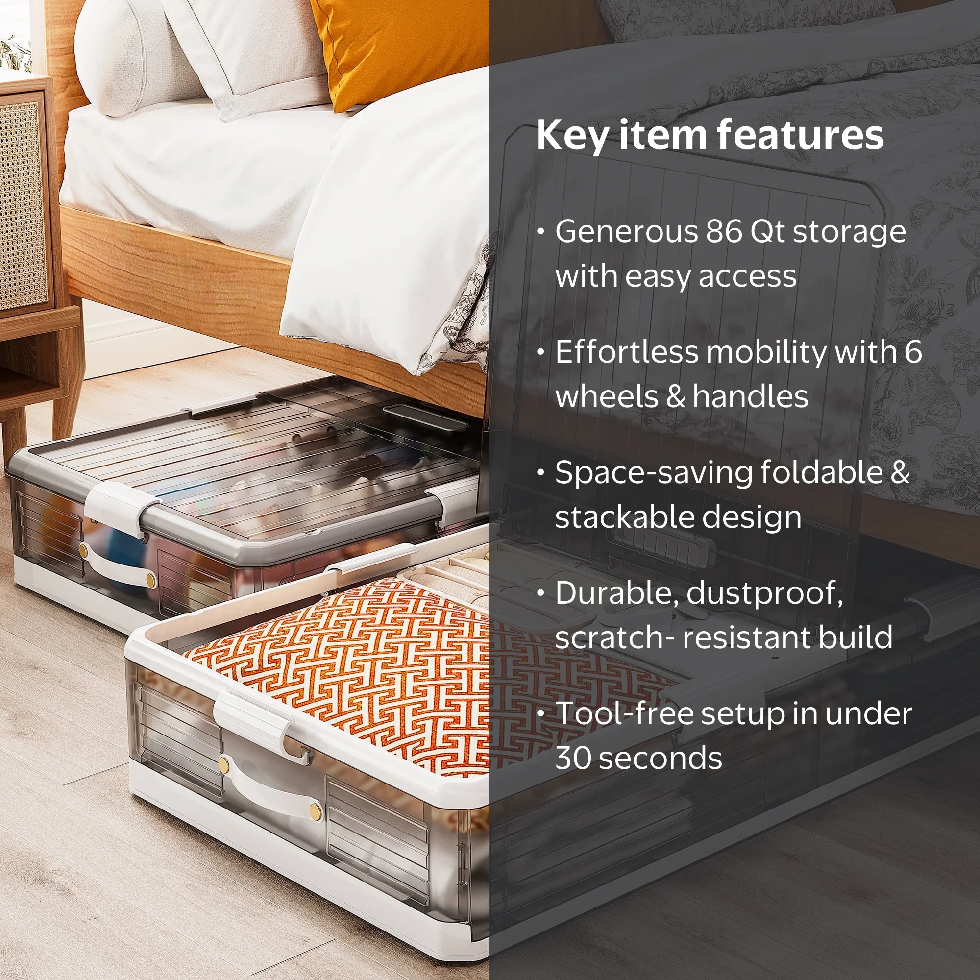 EnHomee 86Qt Under Bed Rolling Storage Containers, Stackable