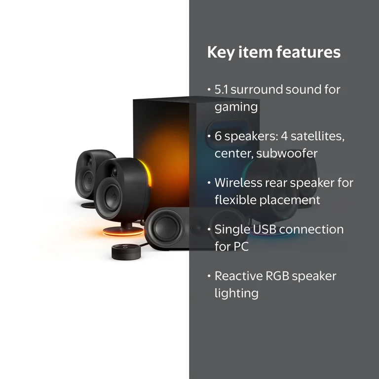 SteelSeries Arena 9 5.1 Bluetooth Gaming Speakers, RGB, Black