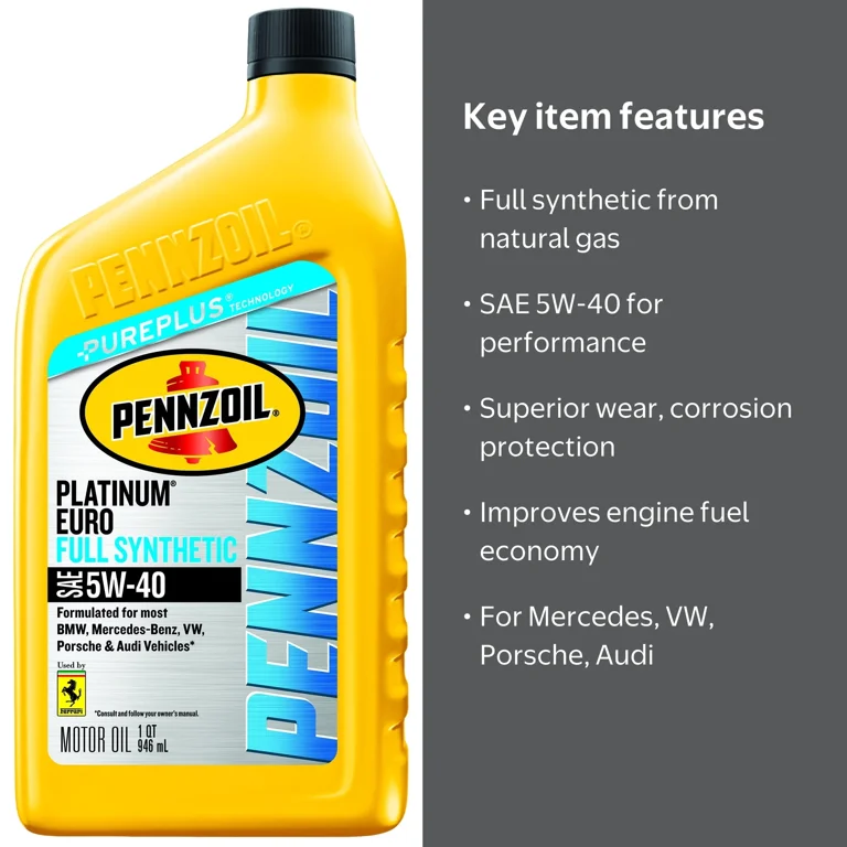 Pennzoil Platinum Euro 5W-40 Full Synthetic Motor Oil, 1 Quart