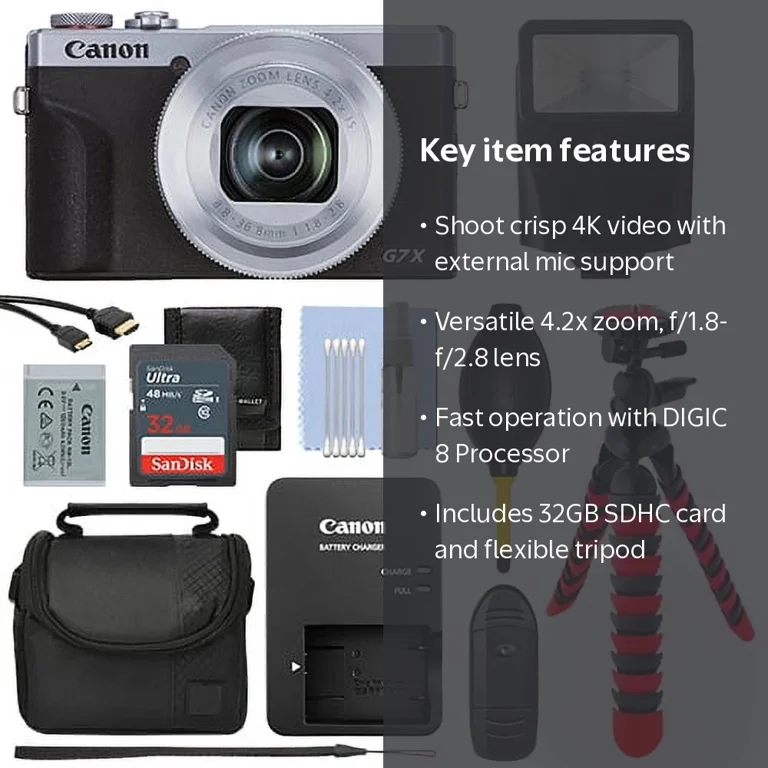 Canon PowerShot G7X Mark III Silver Digital Camera + 32GB Deluxe