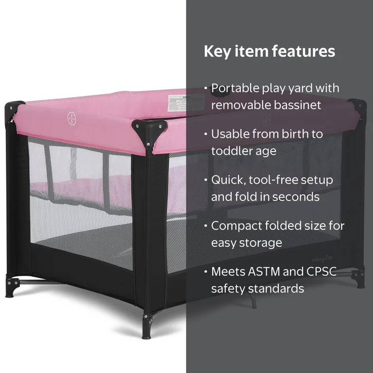 Dream On Me Zazzy Portable Play Yard with Bassinet, Pink - Walmart.com