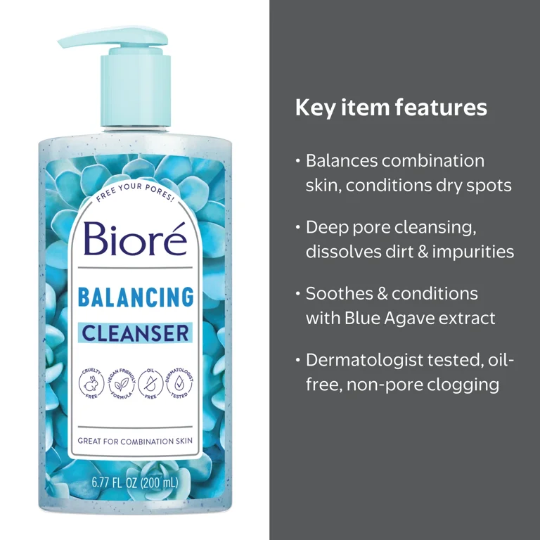 Bioré Balancing Face Wash, PH Balanced Face Cleanser, Combination