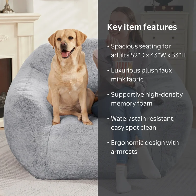 HOMGUAVA Giant Bean Bag Chair for Adults & Kids, Oversized Lounger