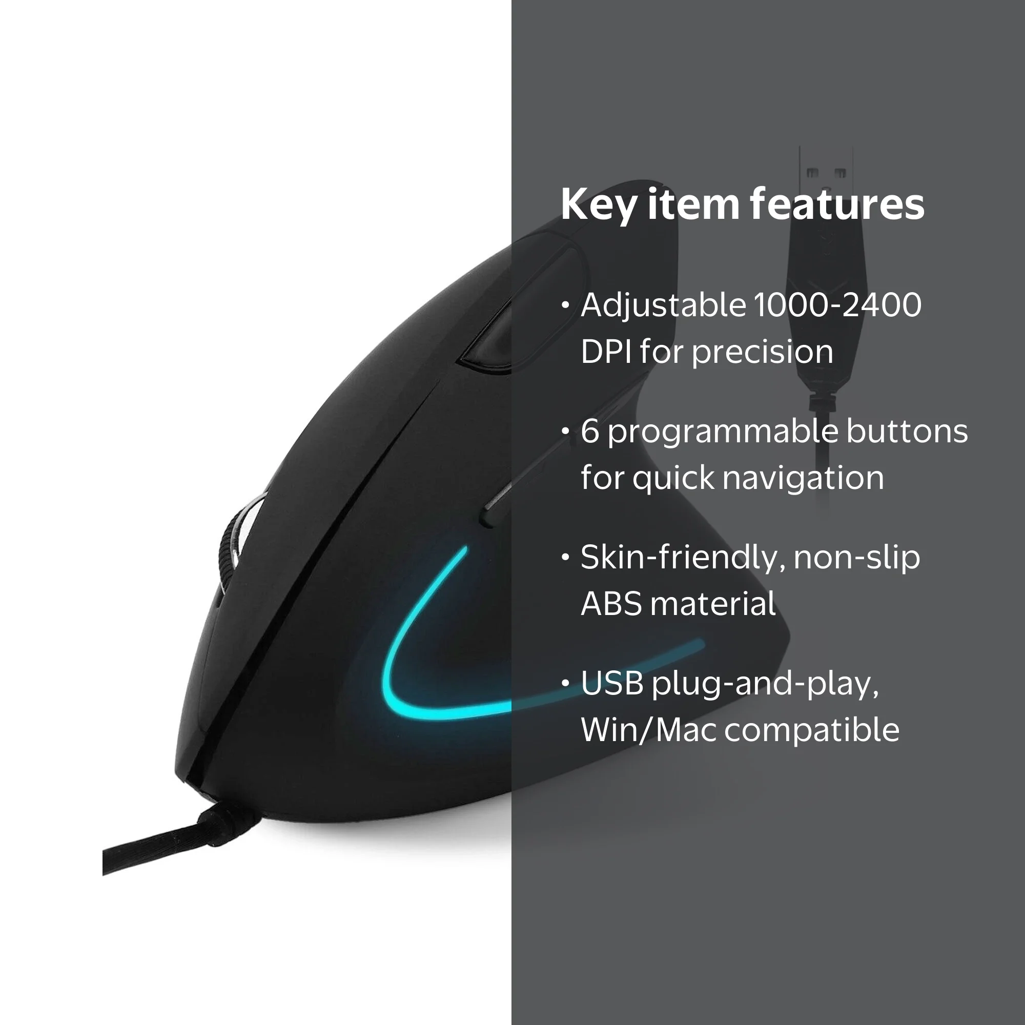 TSV Ergonomic Vertical Mouse, Wired Optical Mouse with 6 Buttons