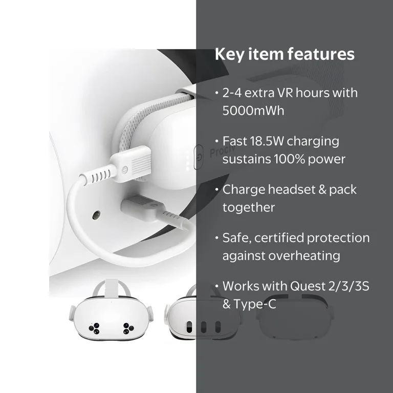 Prociv Battery Pack for Oculus Quest 2/3/3S, 5000mWh, 18.5W Fast