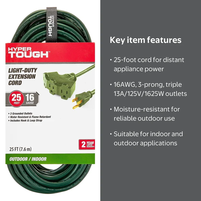 Hyper Tough 25FT Outdoor Extension Cord with 16/3 Gauge Triple
