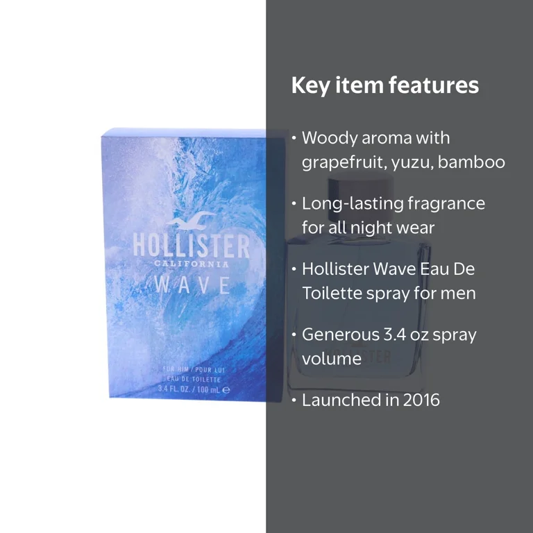 Hollister, Wave by Hollister Men Edt Spray, 3.4 oz, Woody Aromatic
