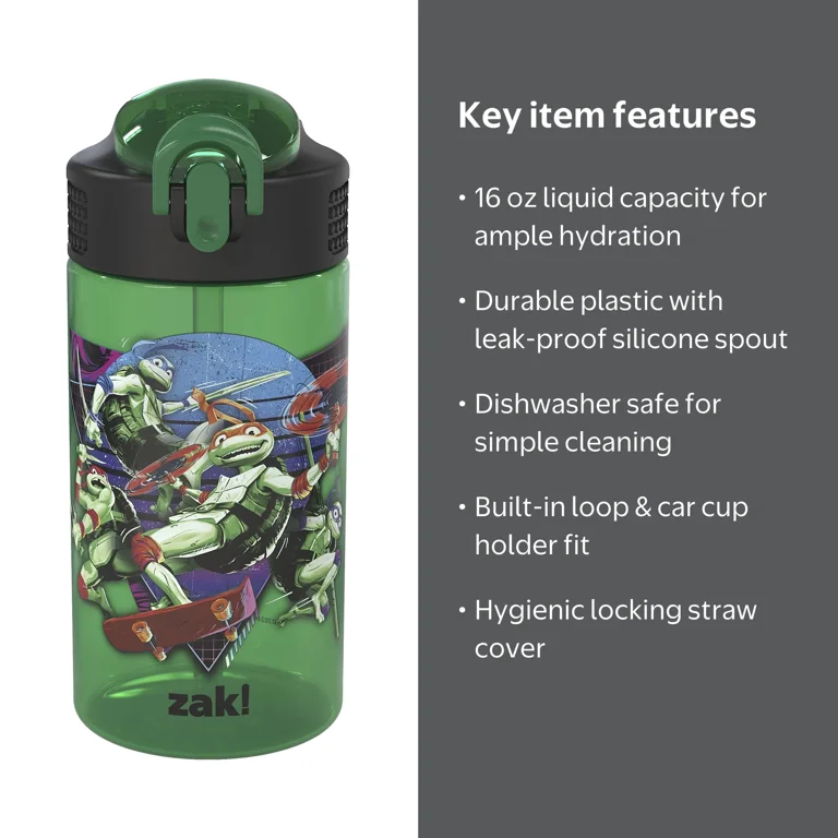 Zak Designs Teenage Mutant Ninja Turtles Kids Water Bottle, 16oz