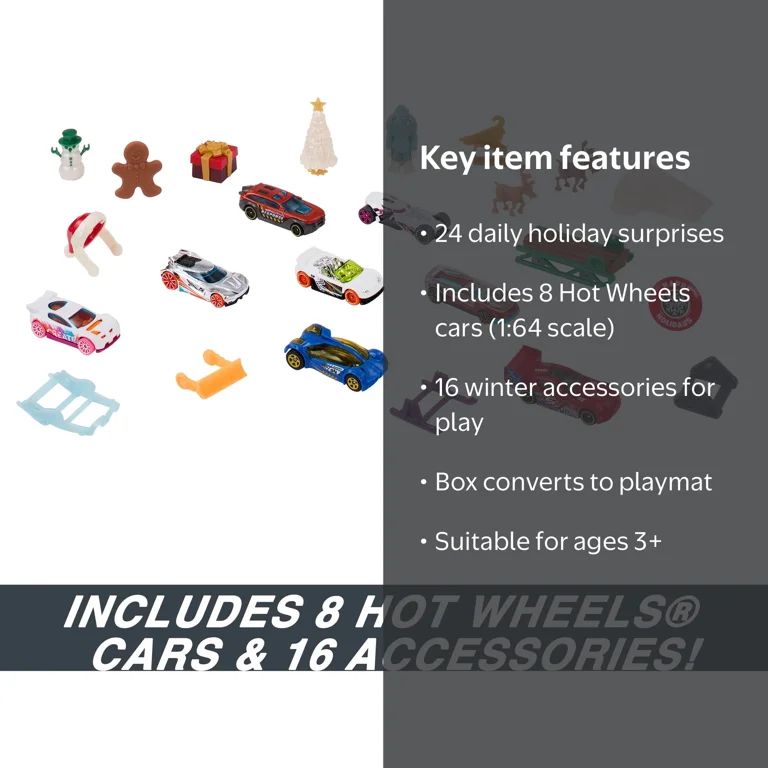 Hot Wheels Christmas Advent Calendar 2023 with 8 Cars and 16