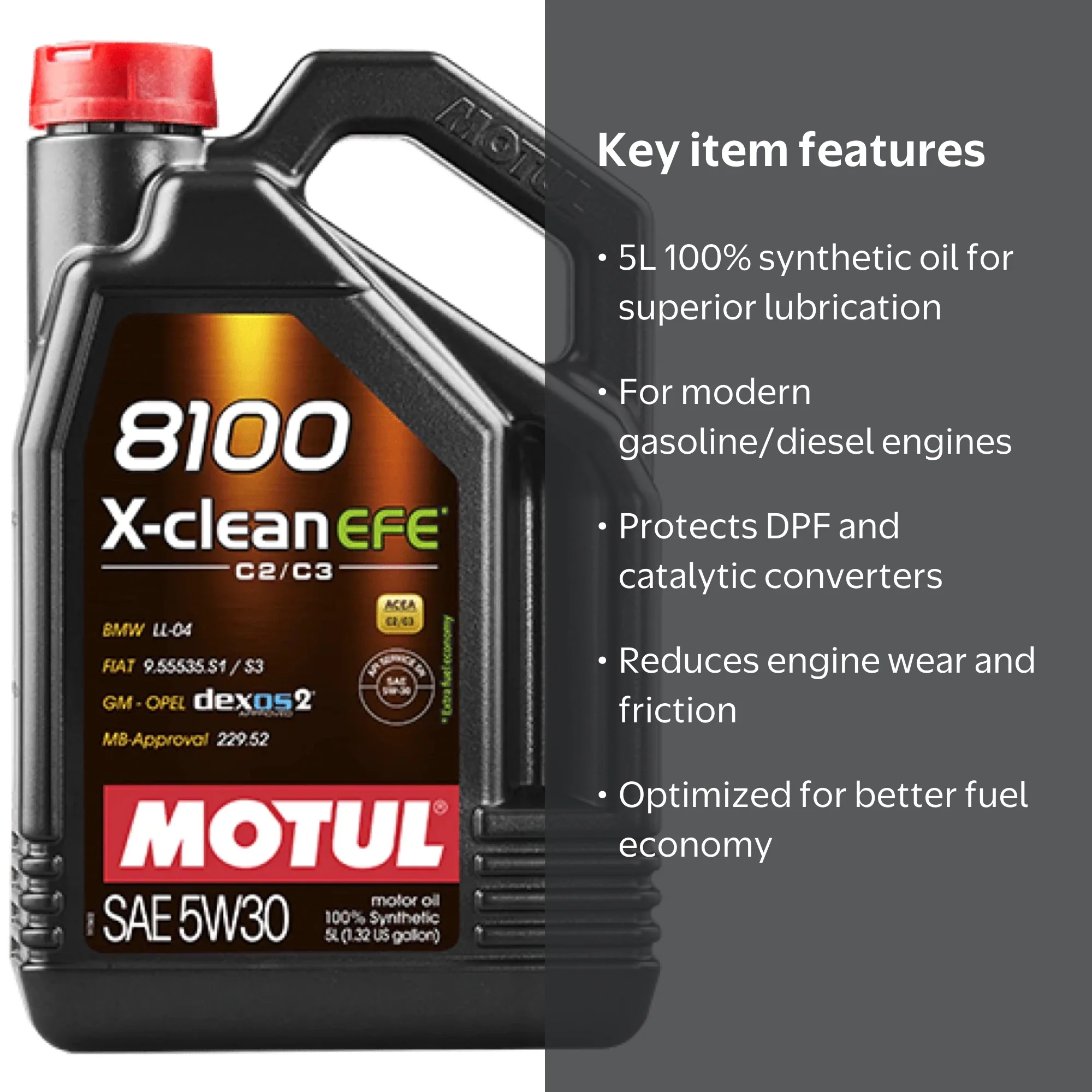 Motul 5L Synthetic Engine Oil 8100 5W30 X-Clean EFE - Walmart.com