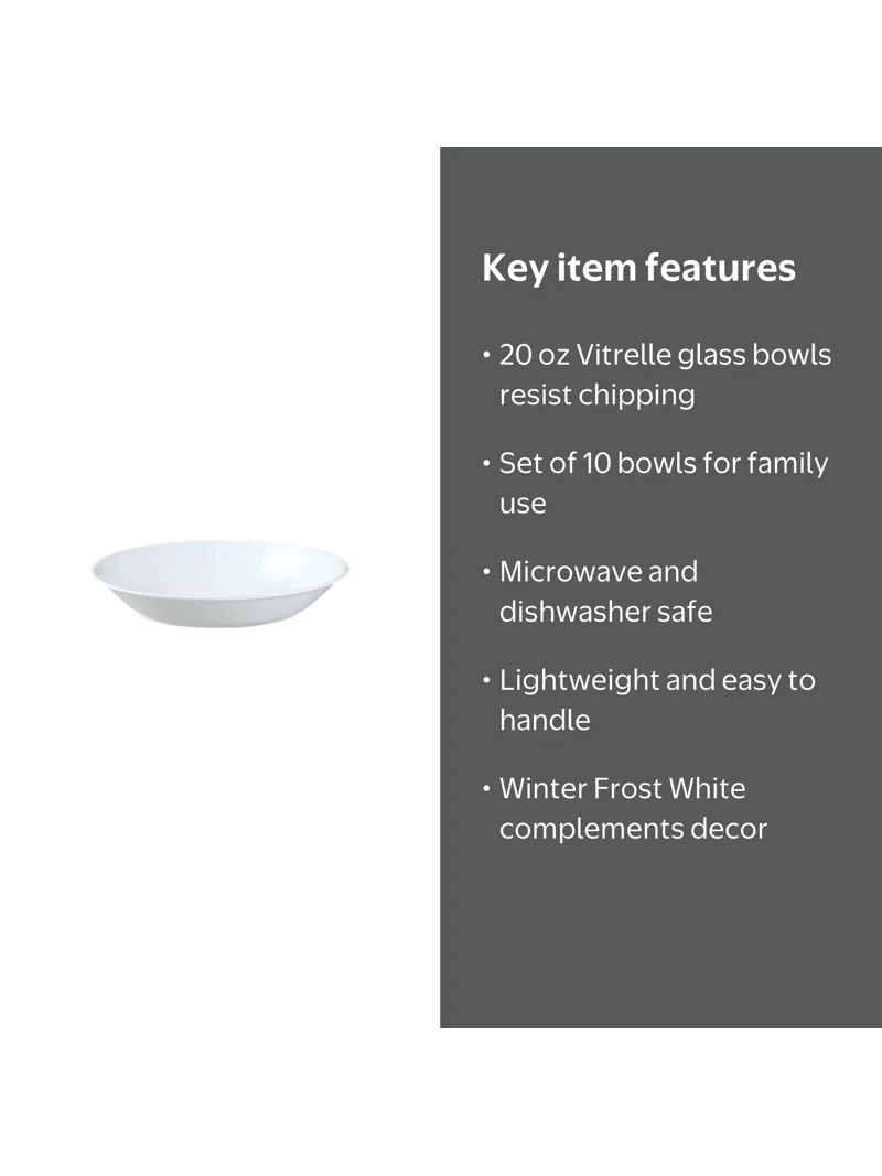 Corelle 20 Ounce Winter Frost White Pasta Bowls, Set of 10