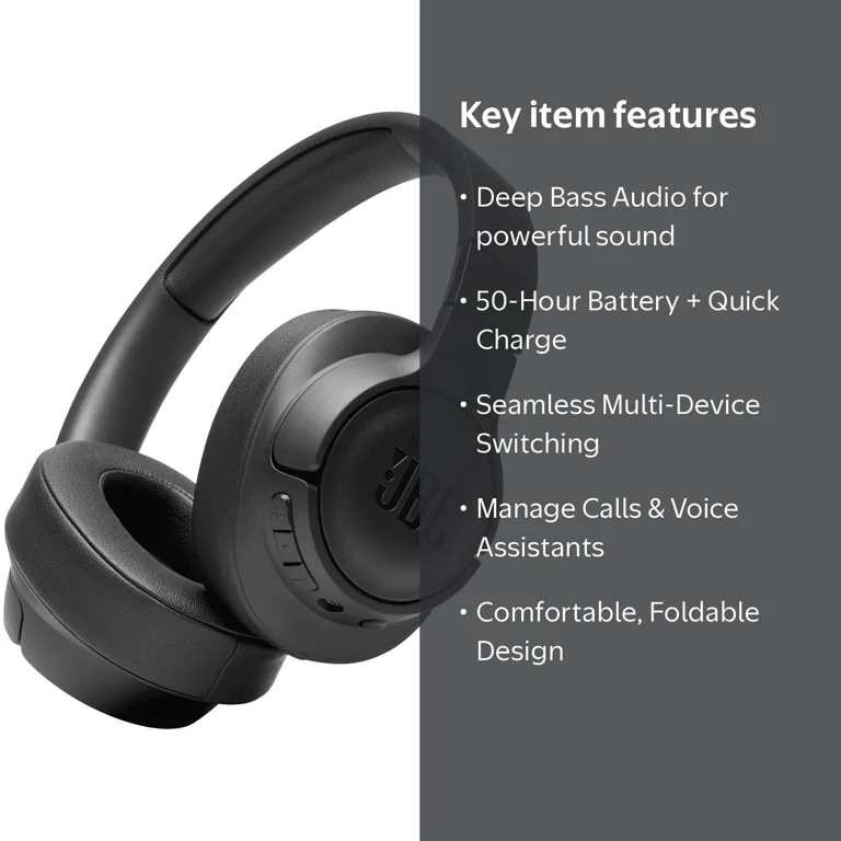 JBL Tune 710 Over-Ear Bluetooth Headphones, 50H Battery, Voice