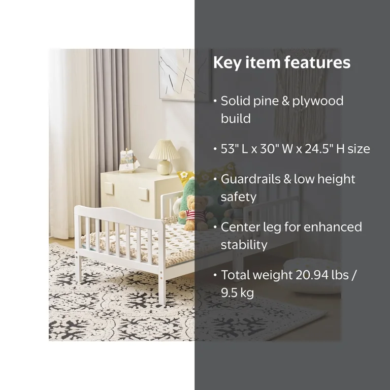 Ktaxon Wooden Toddler Bed, Safety Guardrails, Contemporary Design
