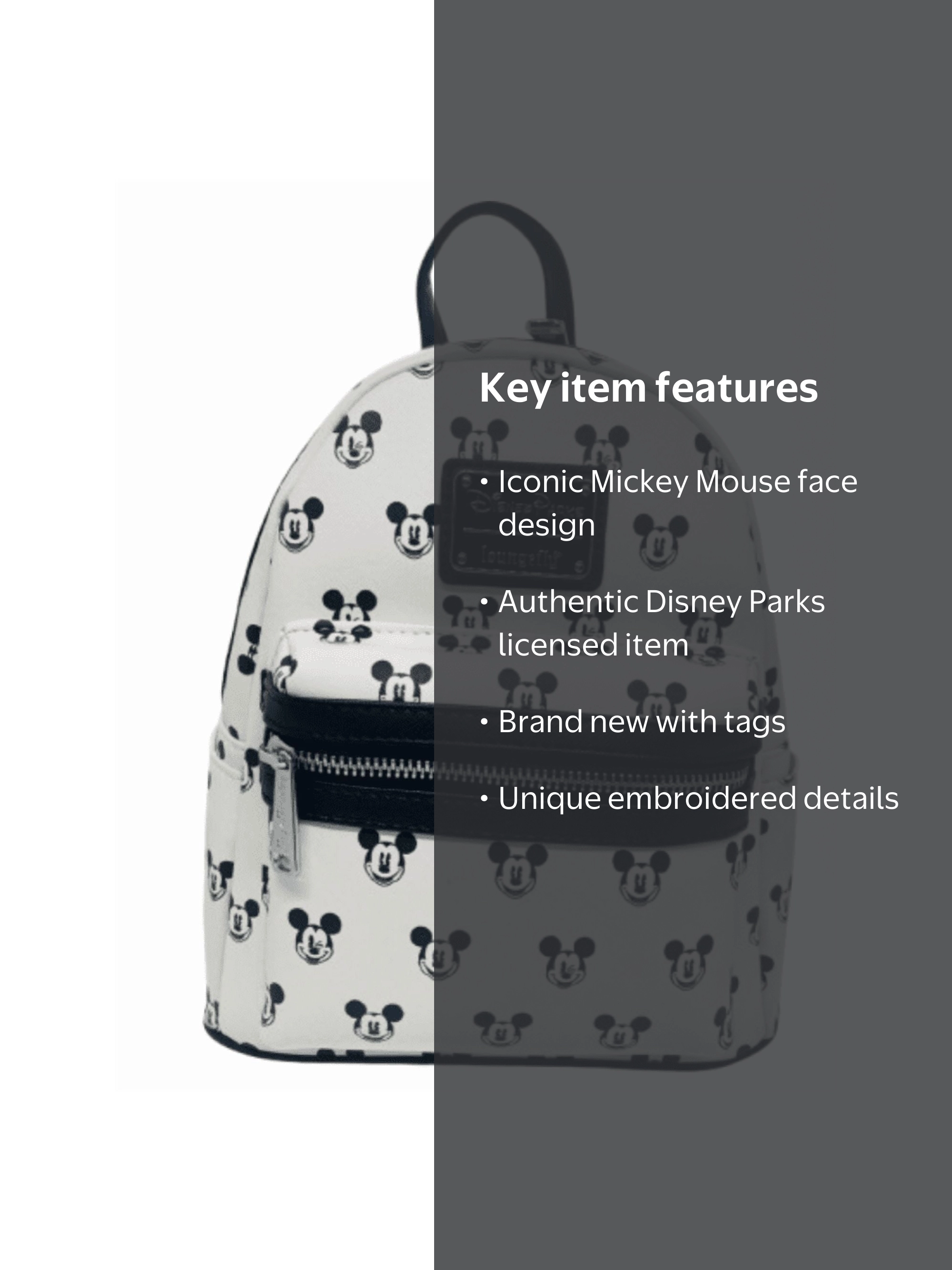 Disney Parks Mickey Mouse Faces Loungefly Mini Backpack Black