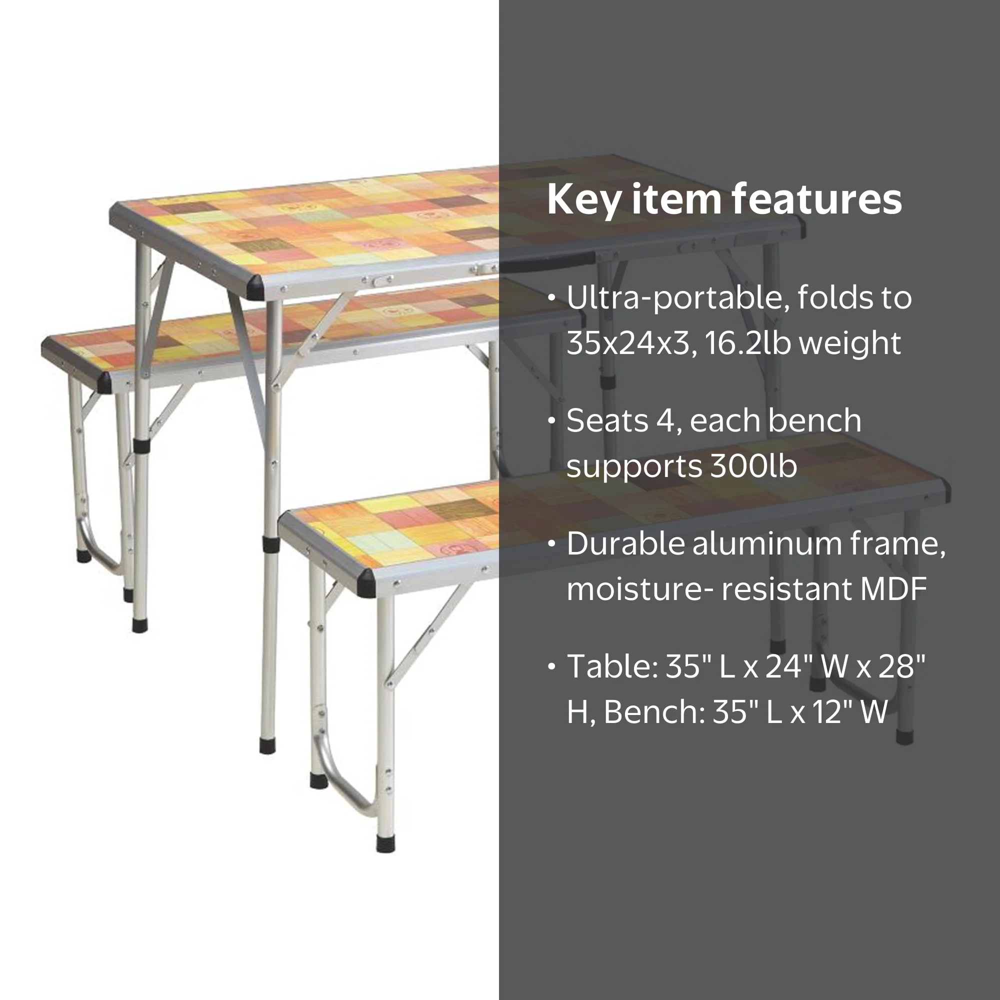 Coleman Pack-Away Portable Camping 4 Person Mosaic Picnic Table