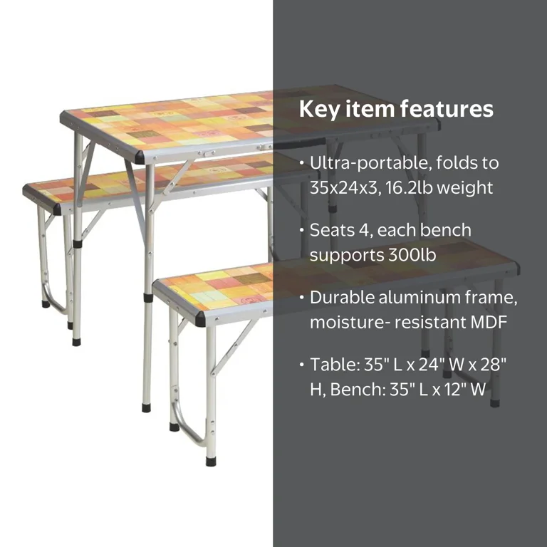 Coleman Pack-Away Portable Camping 4 Person Mosaic Picnic Table