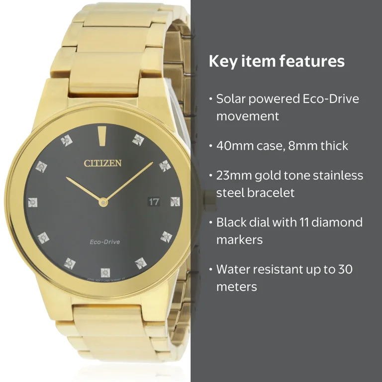 Citizen Men's Eco-Drive Axiom Diamond Watch, Gold Tone Stainless