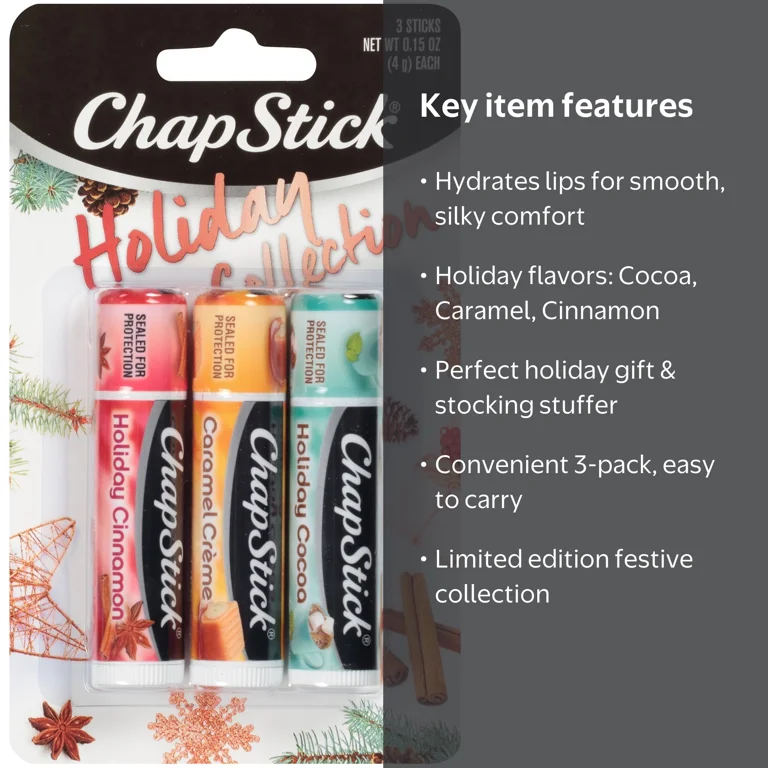 ChapStick Holiday Collection Lip Balm Tubes, 0.15 Oz, 3pk