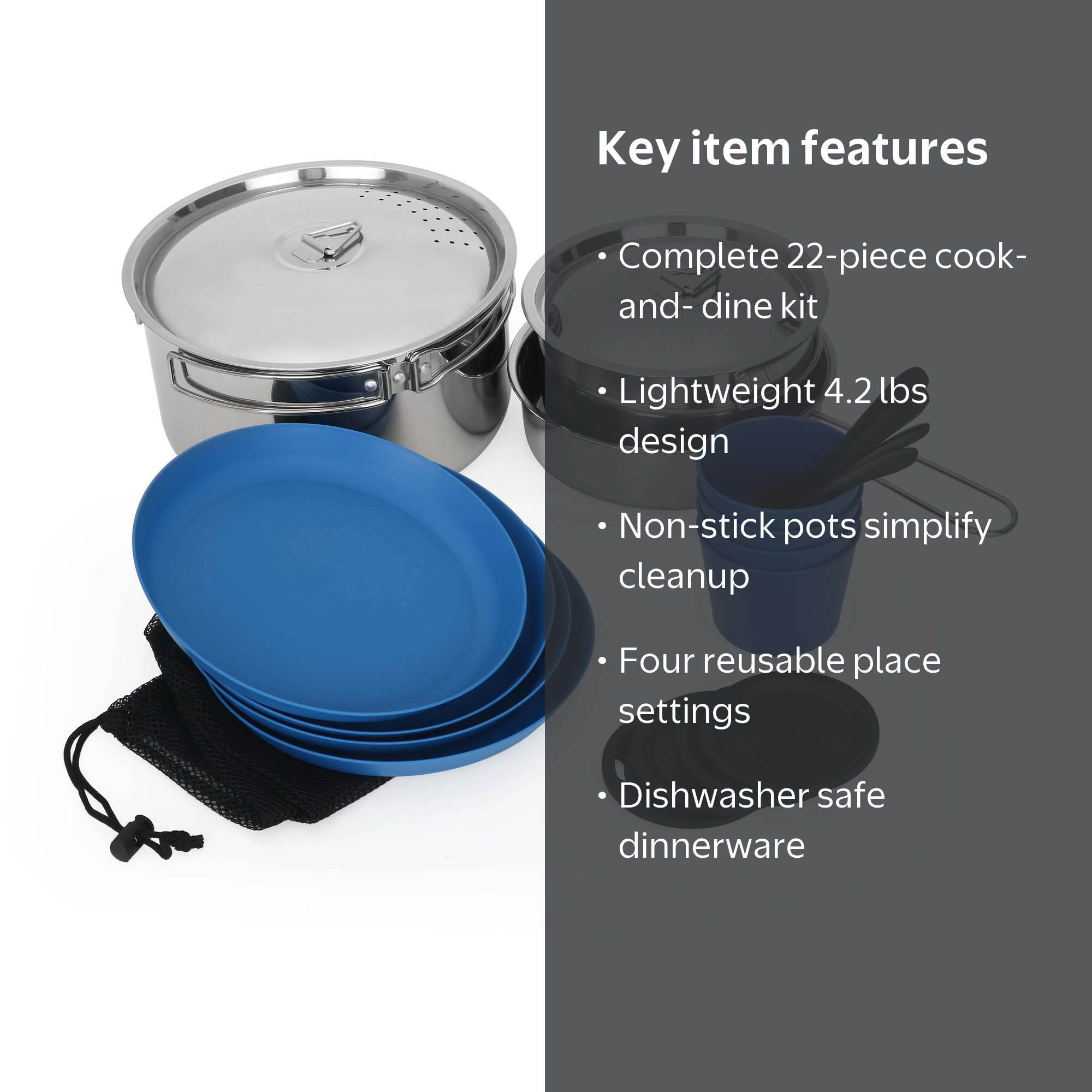 Ozark Trail 22-Piece Non-Stick Camping Mess Kit, Mesh Bag