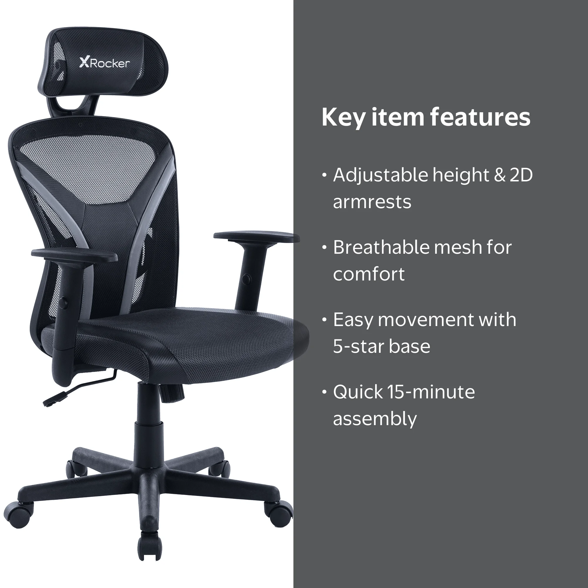 X Rocker Voyage Mesh Gaming Chair, Black, 24.8 x 25 x 41.92-45.66