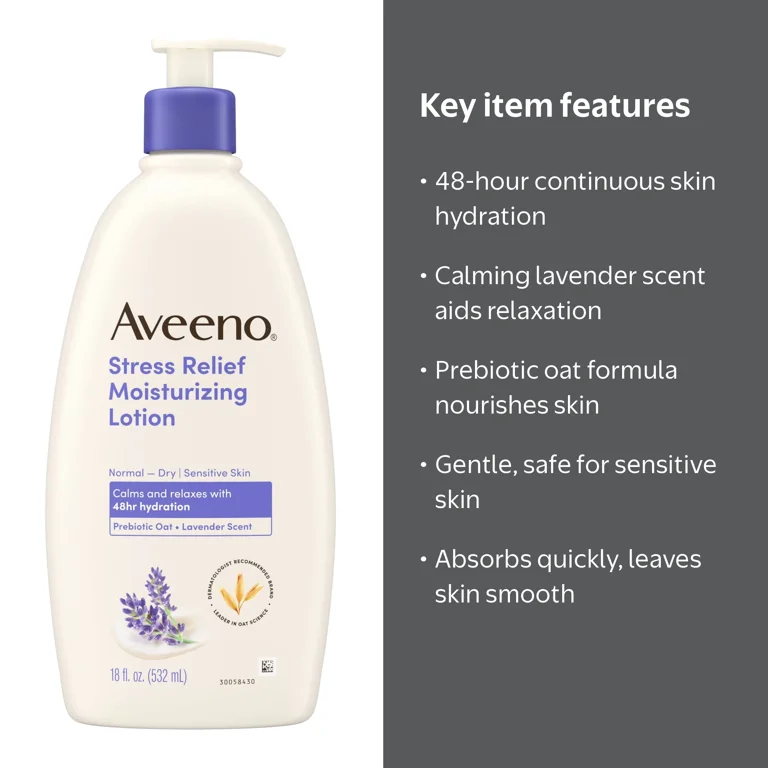 Aveeno Stress Relief Body Lotion, Lavender Scent, 18 Fl oz HSA/FSA