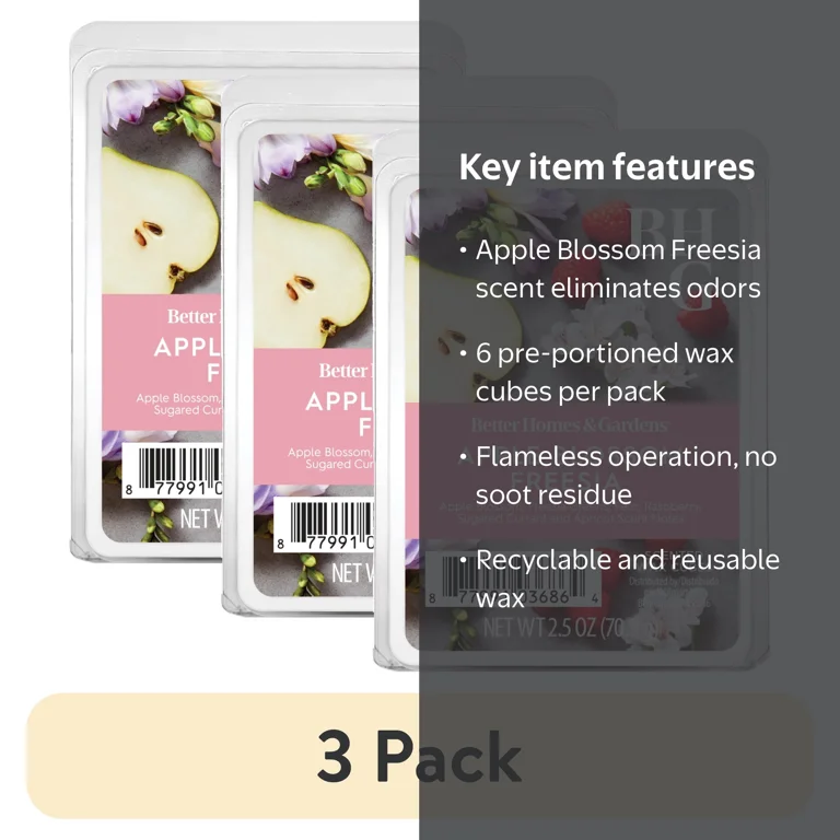 3 pack) Apple Blossom Freesia Scented Wax Melts, Better Homes