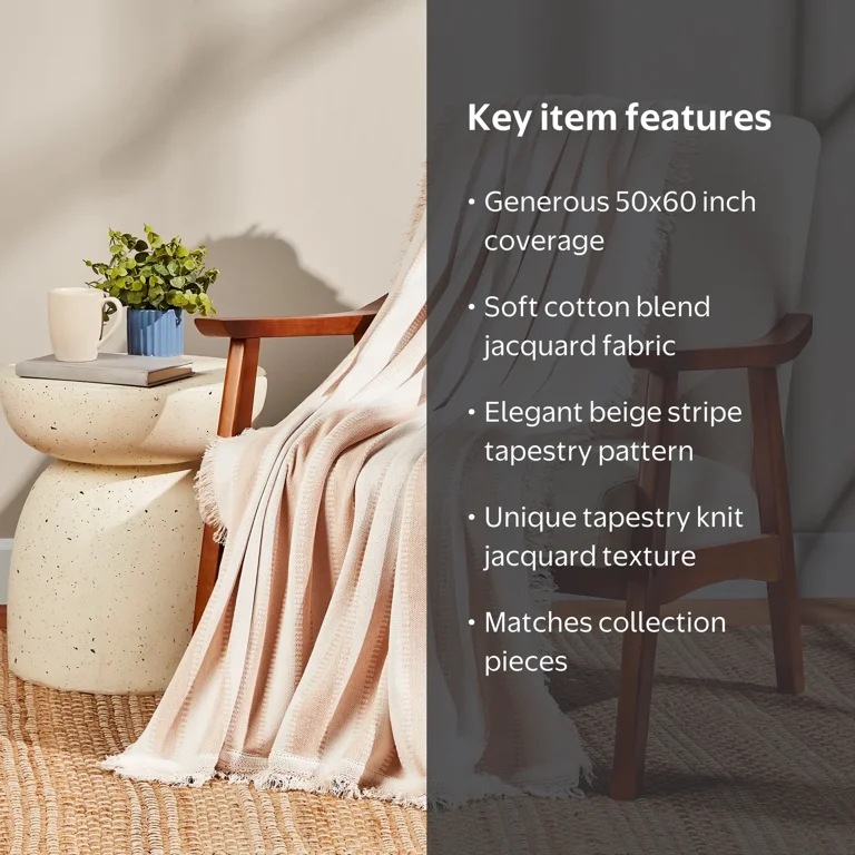 Mainstays by Becky G. & Alejandra Tapestry Knit Throw, Beige