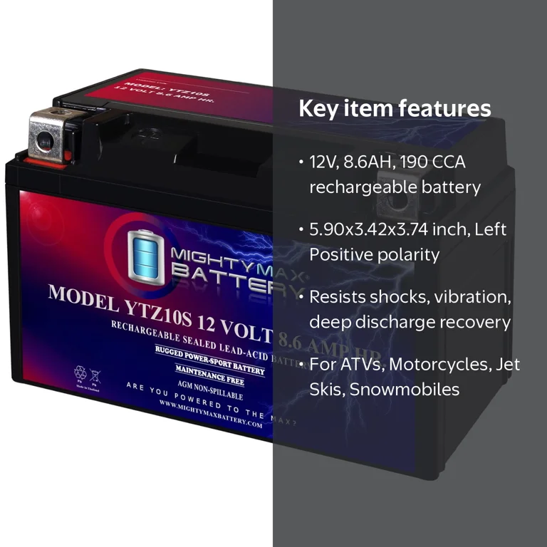 Mighty Max Battery, Powersport Motorcycle ATV Battery, YTZ10S