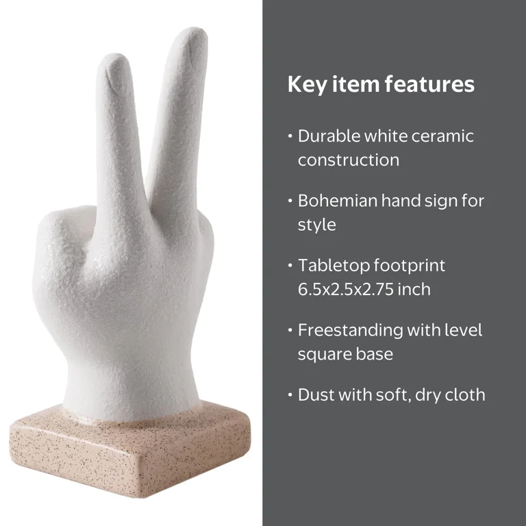 Mainstay Home Decor Collection Peace Hand Sign White Ceramic