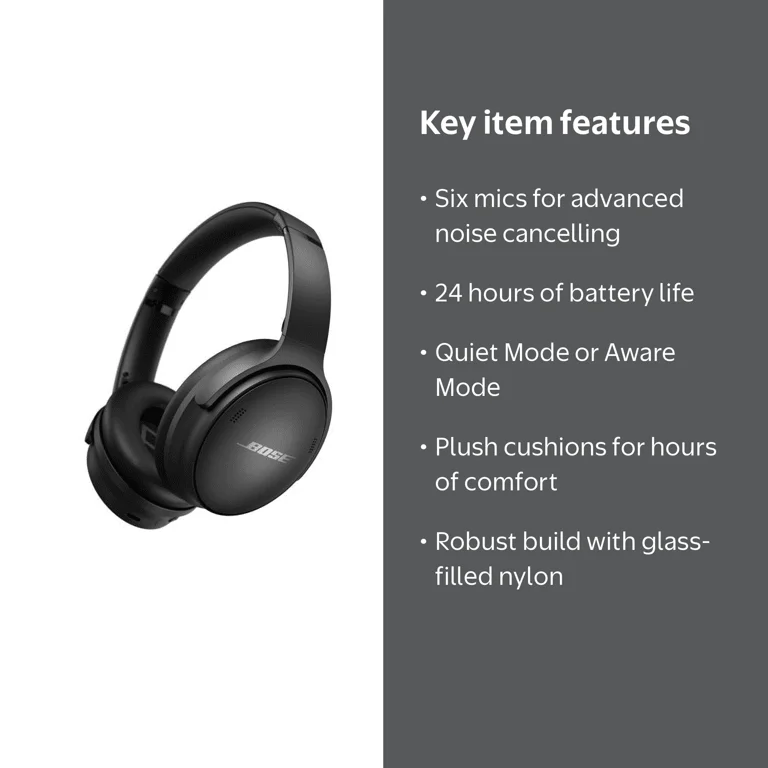 Bose QuietComfort 45 Bluetooth Noise Cancelling Headset, Black