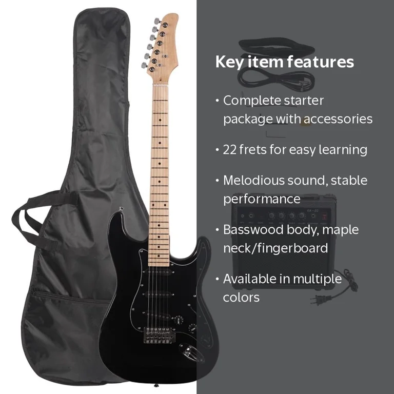 Ktaxon Full Size Black Electric Guitar Starter Kit with Amplifier
